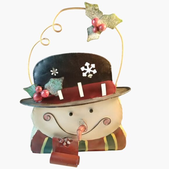 Snowman Christmas Metal Basket Handle Holiday Decor - Picture 1 of 11